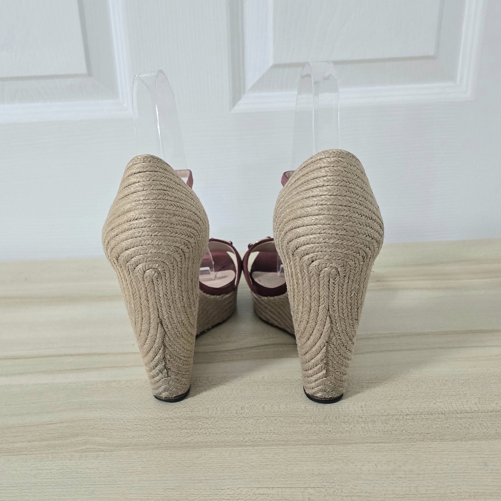 Gucci Horsebit Suede Wedge Espadrille Sandals In Dry Rose Size EU40/US10 - Picture 7 of 15